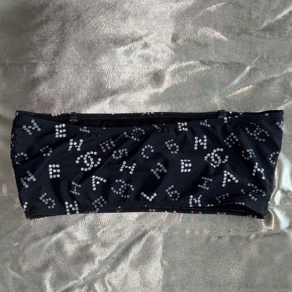 CHANEL Black Bandeau Bikini Top with Silver Sequin Logos - Picture 2 of 2